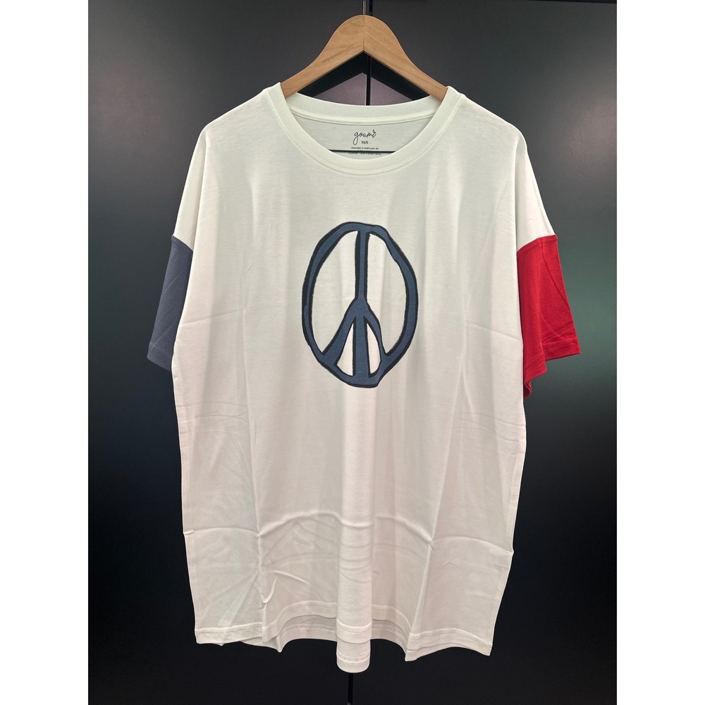 Goumi Peace‎ Sign Oversized T-Shirt Bamboo Cotton Colorblock White XS/S Fits L